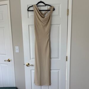 Zara Beige Cowl Neck Formal Dress